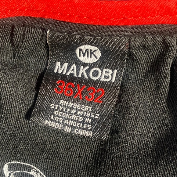 Makobi Men’s Jeans Denim 36x32 Black Flames Lightning Distressed Skinny Fit - Picture 9 of 12